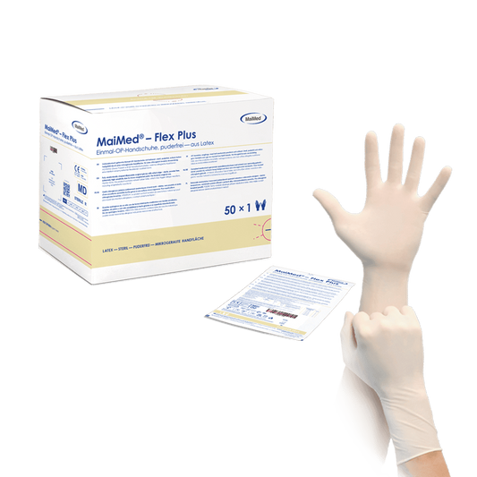 Guantes quirúrgicos de látex sin polvo MaiMed-Flex Plus PF, esterilizados, 50 par/caja