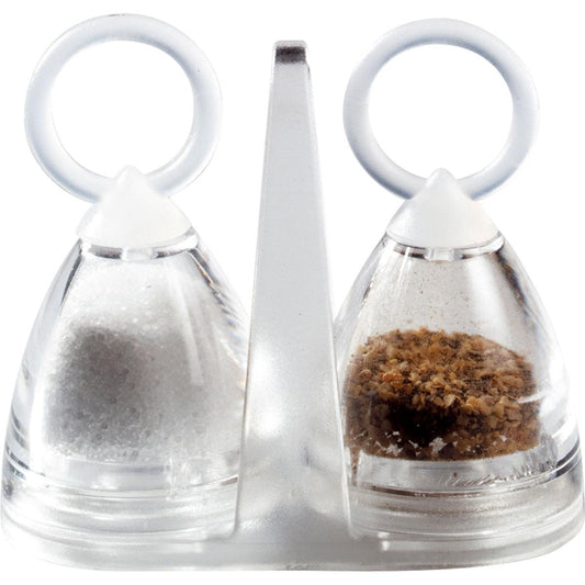 Das Menage Salz/Pfeffer von Duni GmbH (50x30x50 mm) besteht aus transparenten PS-Behältern, praktischen Rundgriffen und passendem Ständer - ideal für die Gastronomie. Verpackungseinheit: 220 Stück.