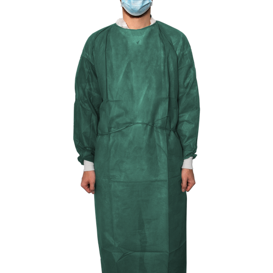 MaiMed-Coat Protect Comfort, protective gown made of fleece with cotton cuffs, d.-green, length 136cm, 10 pieces/pack. | Pack (10 pieces)