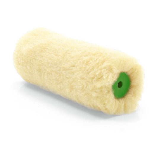 Nahaufnahme einer Nölle Profi Brush Universalwalze Vestan 18 cm, 22 mm Florhöhe (1 Stück) von Nölle Profi Brush Bürsten- & Pinseltechnik e.K., mit grünem Kunststoffkern, abgebildet auf einer weißen Fläche.