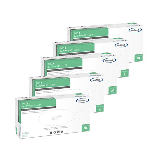 Guantes de examen de látex MaiMed-soft, no estériles, con polvo, 100 unidades/caja