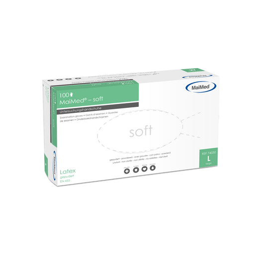 Guantes de examen de látex MaiMed-soft, no estériles, con polvo, 100 unidades/caja