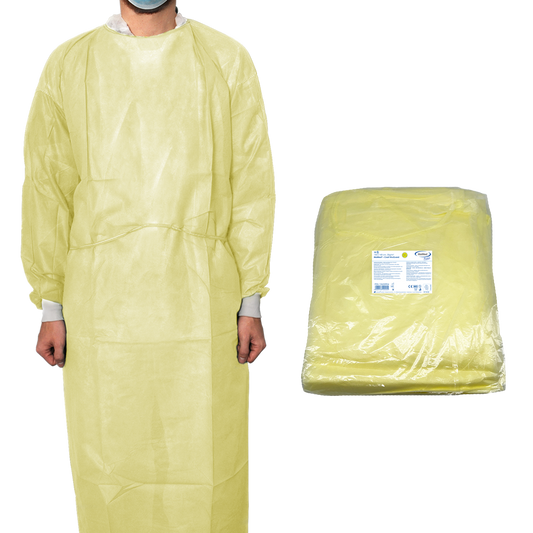 MaiMed-Coat ViruGuard, protective gown made of fleece, yellow BW cuffs, 140x140cm, 10 pieces/pack Series: Protect | Pack (10 pieces)