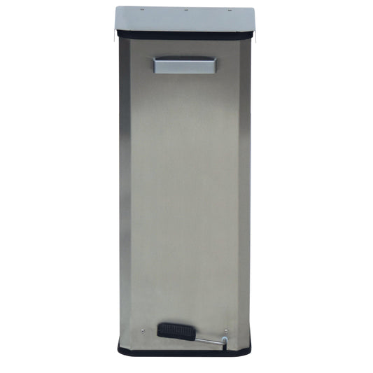 Der Novocal Geschlossener Abfallsammler aus Edelstahl (70 Liter) verfügt über eine Tretvorrichtung für freihändige Nutzung und ist ideal für moderne Räume.