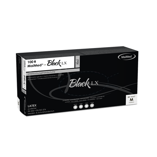 Guantes de examen de látex desechables MaiMed-Black LX PF, sin polvo, 100 unidades/caja