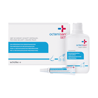 El kit Schülke octenisan® de Schülke & Mayr GmbH incluye una loción limpiadora y un gel nasal (2 piezas) en un envase azul y blanco con información en varios idiomas, ideal para la descontaminación preoperatoria. 1 envase (kit).