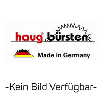 El logotipo muestra «Haug Bürsten «KG», «Made in Germany», un dibujo estilizado de un cepillo para vasos, jarrones y decantadores con cabezal flexible, una pequeña bandera alemana y la indicación «-No hay imagen disponible-», lo que significa que no hay ninguna imagen disponible.