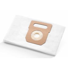 Ein Arcora M5Plus Vliesfilterbeutel 3lagig Staubsaugerbeutel (Packung 10 Stück, Arcora International GmbH) mit braunem Kartonkragen und runder Öffnung liegt flach auf einer weißen Fläche.