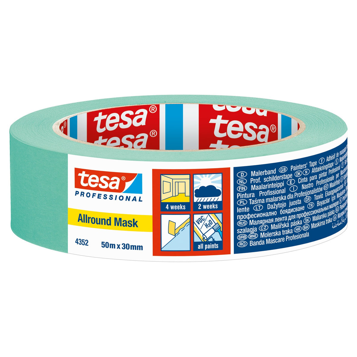 tesa Allround Mask 4352 Craftsmen, pastel green, 50 m x 19 mm