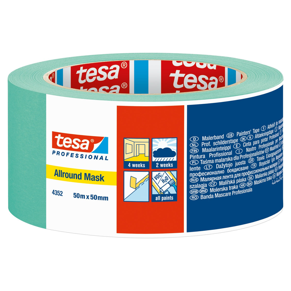 tesa Allround Mask 4352 Craftsmen, pastel green, 50 m x 50 mm