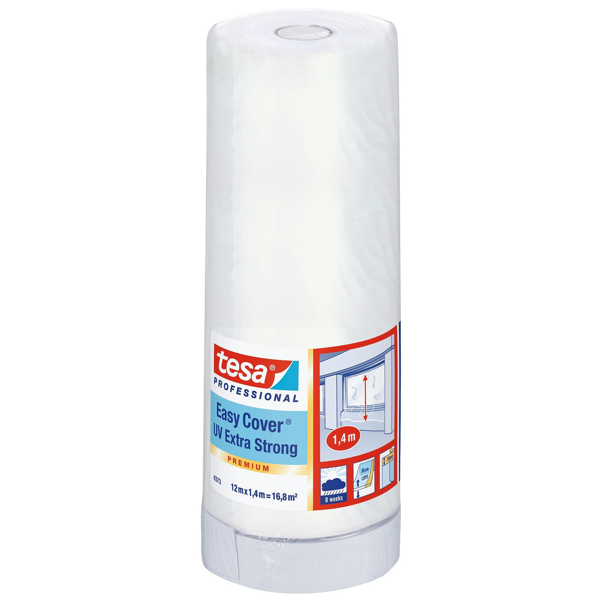 tesa Professional 4373 Easy Cover UV Extra Strong Masking Film, Gray-White, 12 m x 1.4 m
