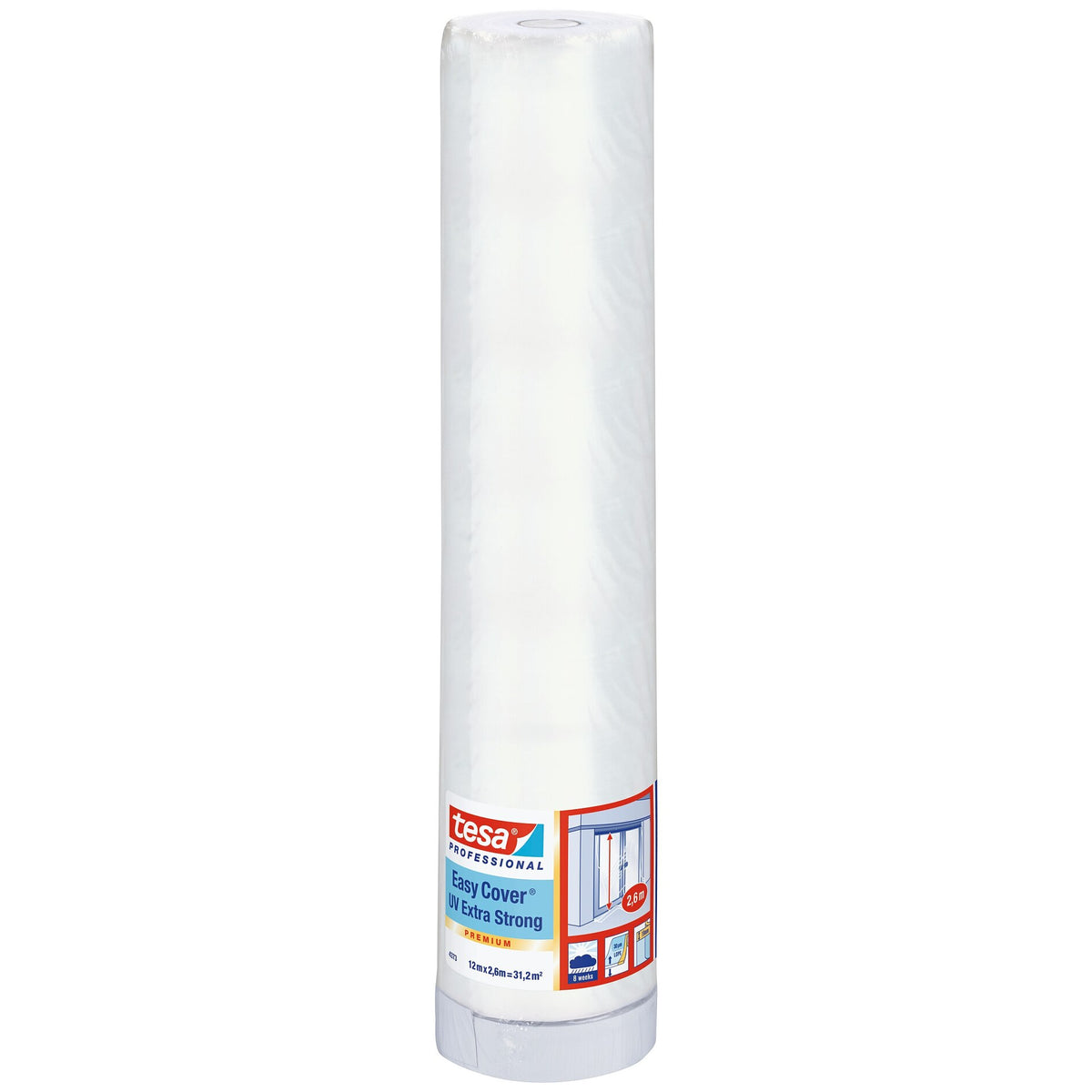 tesa Professional 4373 Easy Cover UV Extra Strong Masking Film, Gray-White, 12 m x 2.6 m