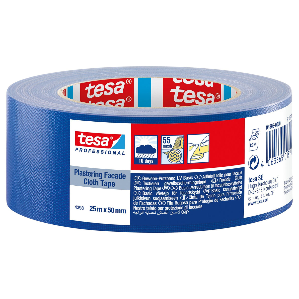 tesa Professional 4398 Basic Fabric Masking Tape, 25 m x 50 mm, blue