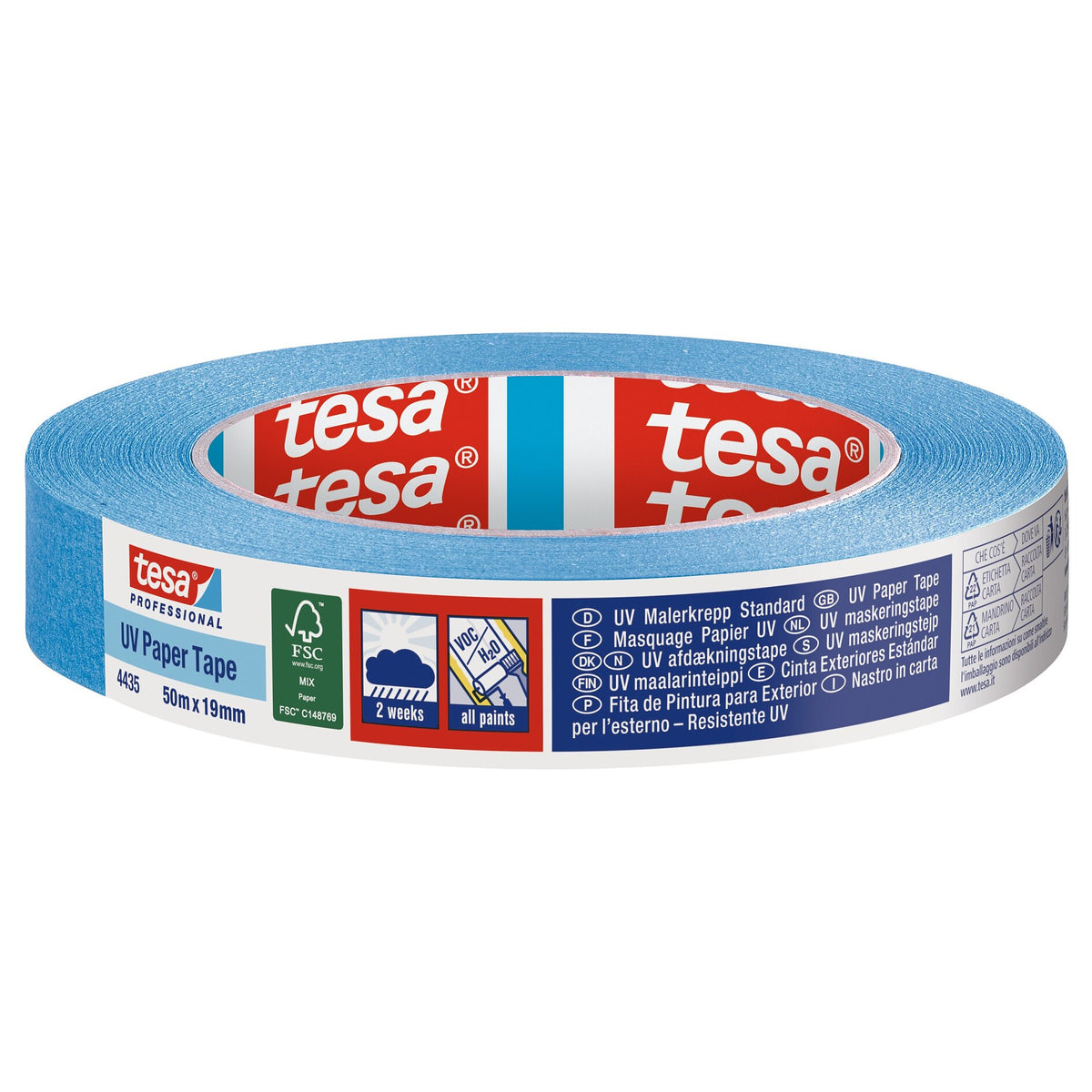 Cinta de pintor tesa Professional 4435 UV, 2 semanas, 50 m x 19 mm, azul