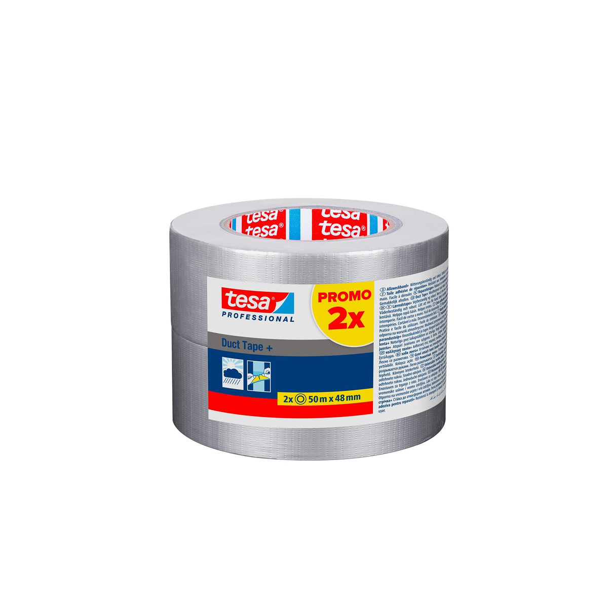tesa 4619PRO Duct Tape+, 50 m x 48 mm, gris plateado