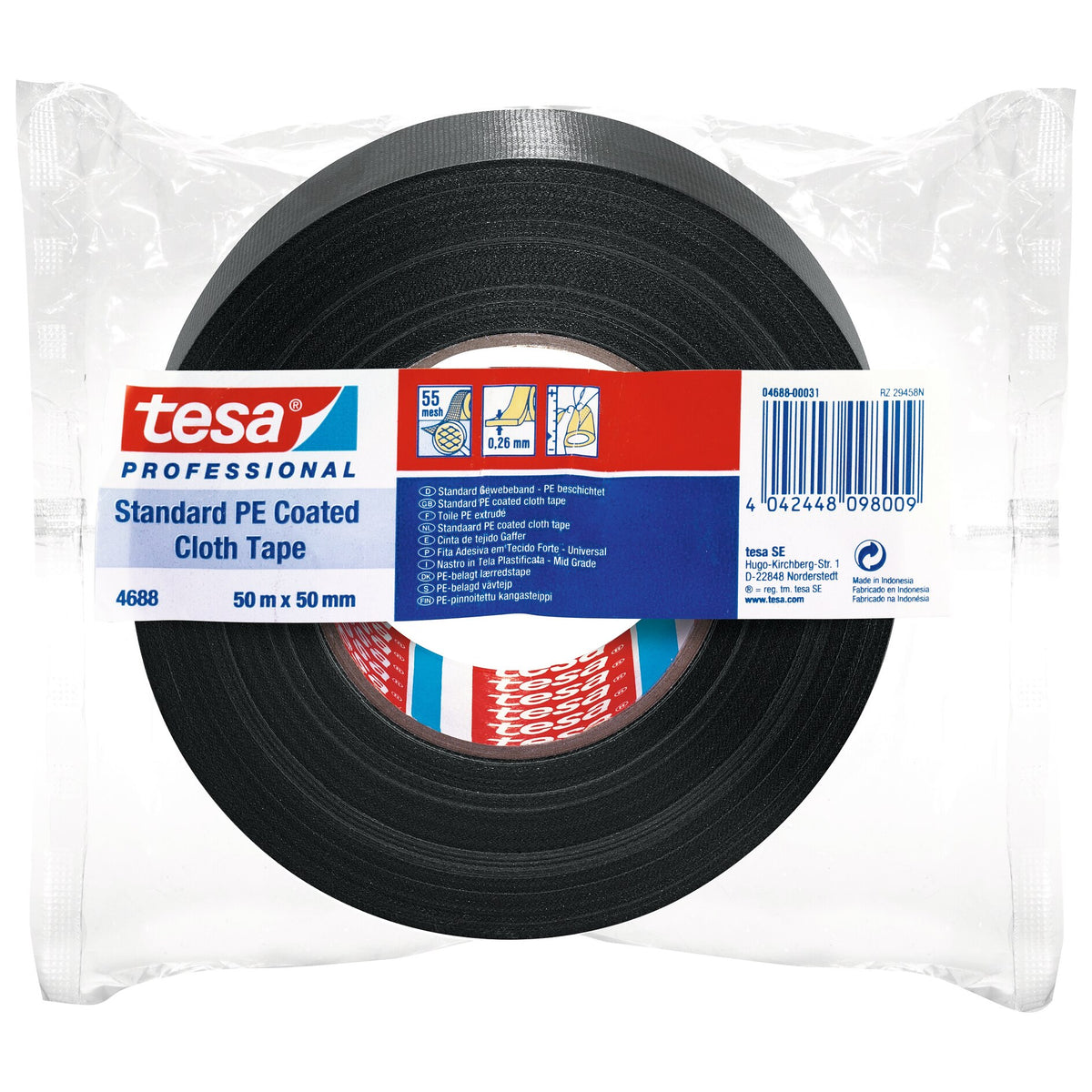 tesa Professional 4688 PE Repair Tape, Black, 50 m x 50 mm