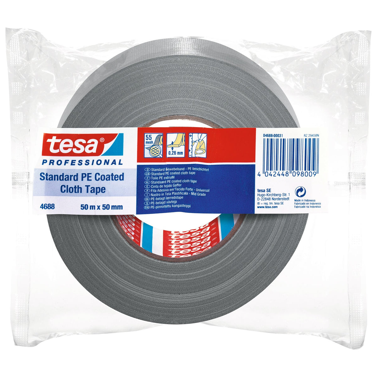 tesa Professional 4688 PE Repair Tape, Silver-Gray, 50 m x 50 mm