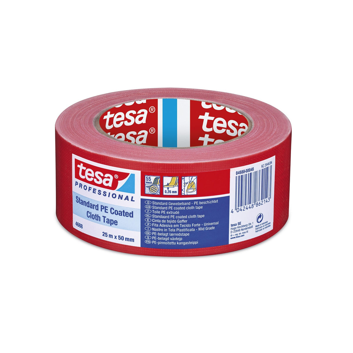 tesa Professional 4688 PE Repair Tape, Red, 25 m x 50 mm