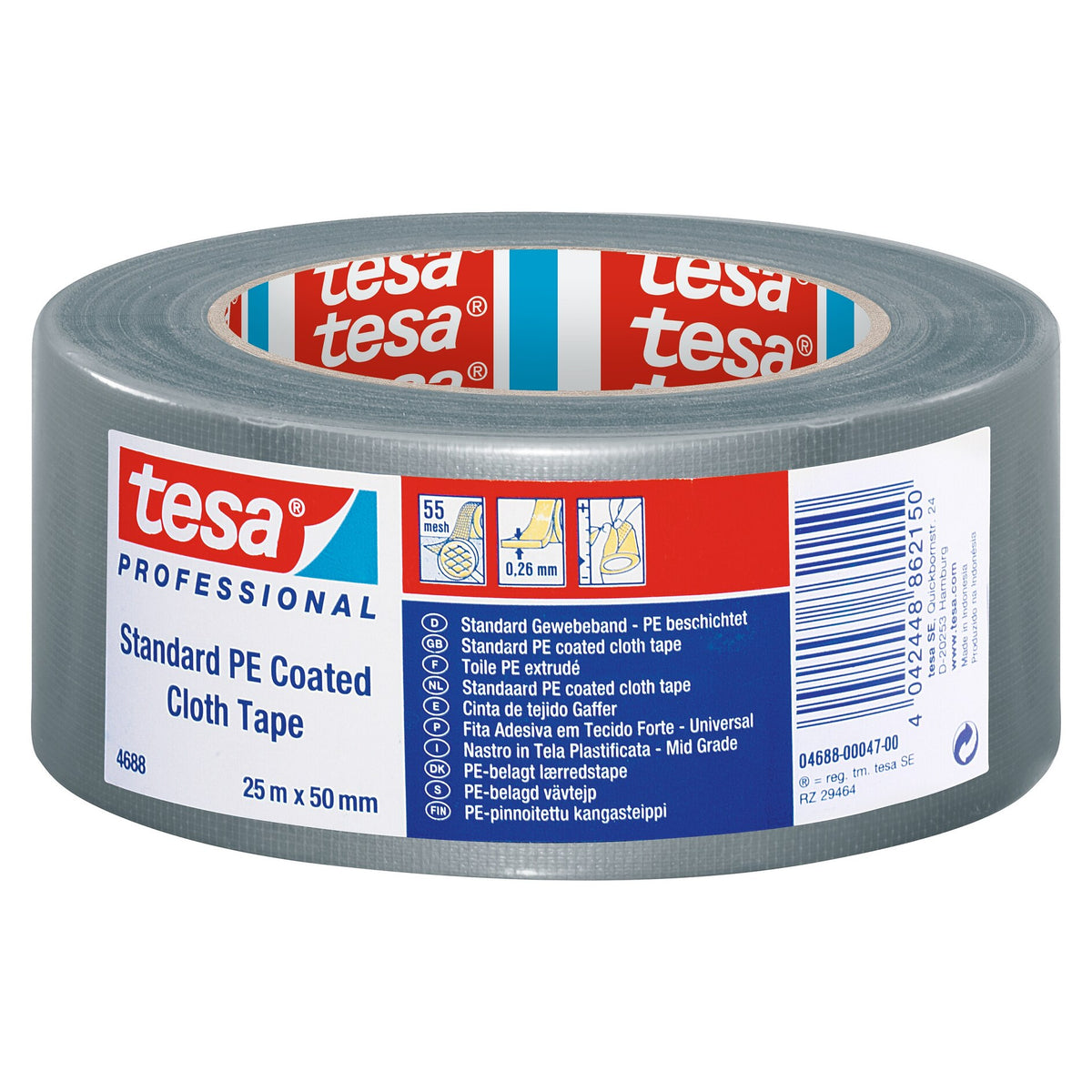 tesa Professional 4688 PE Repair Tape, Silver-Gray, 25 m x 50 mm