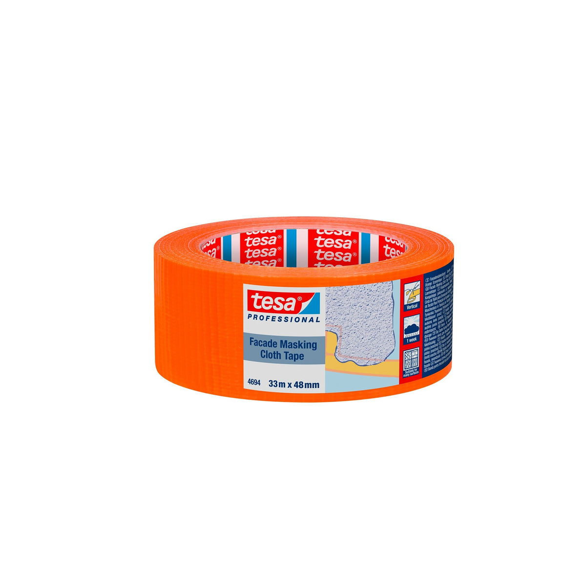 tesa Professional 4694PRO Facade Masking Fabric Tape, orange, 33 m x 48 mm