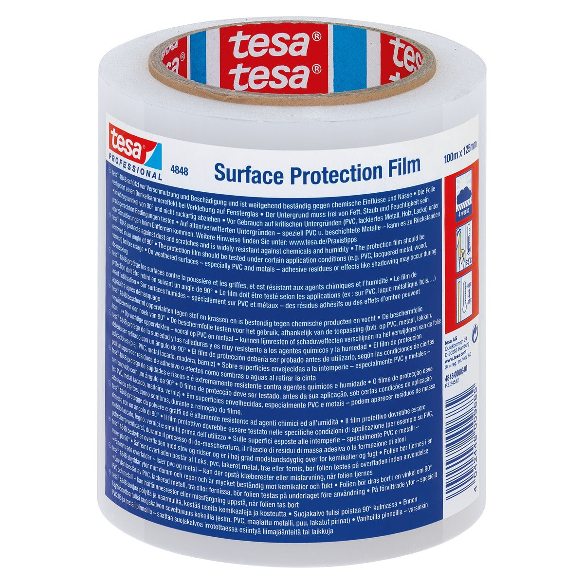 tesa 4848 PV1 Surface Protection Film, Red-Transparent, 100 m x 125 mm