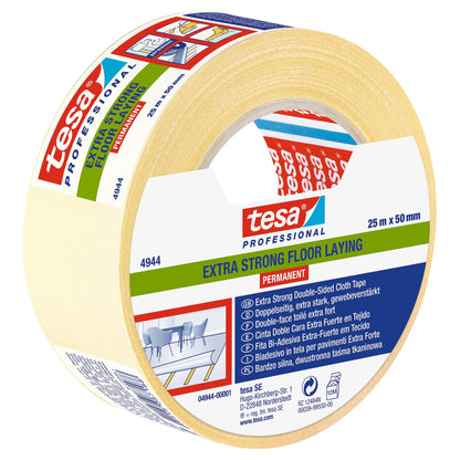 tesa Professional 4944 Extra-Strong Permanent Installation Tape, White-Translucent, 25 m x 50 mm