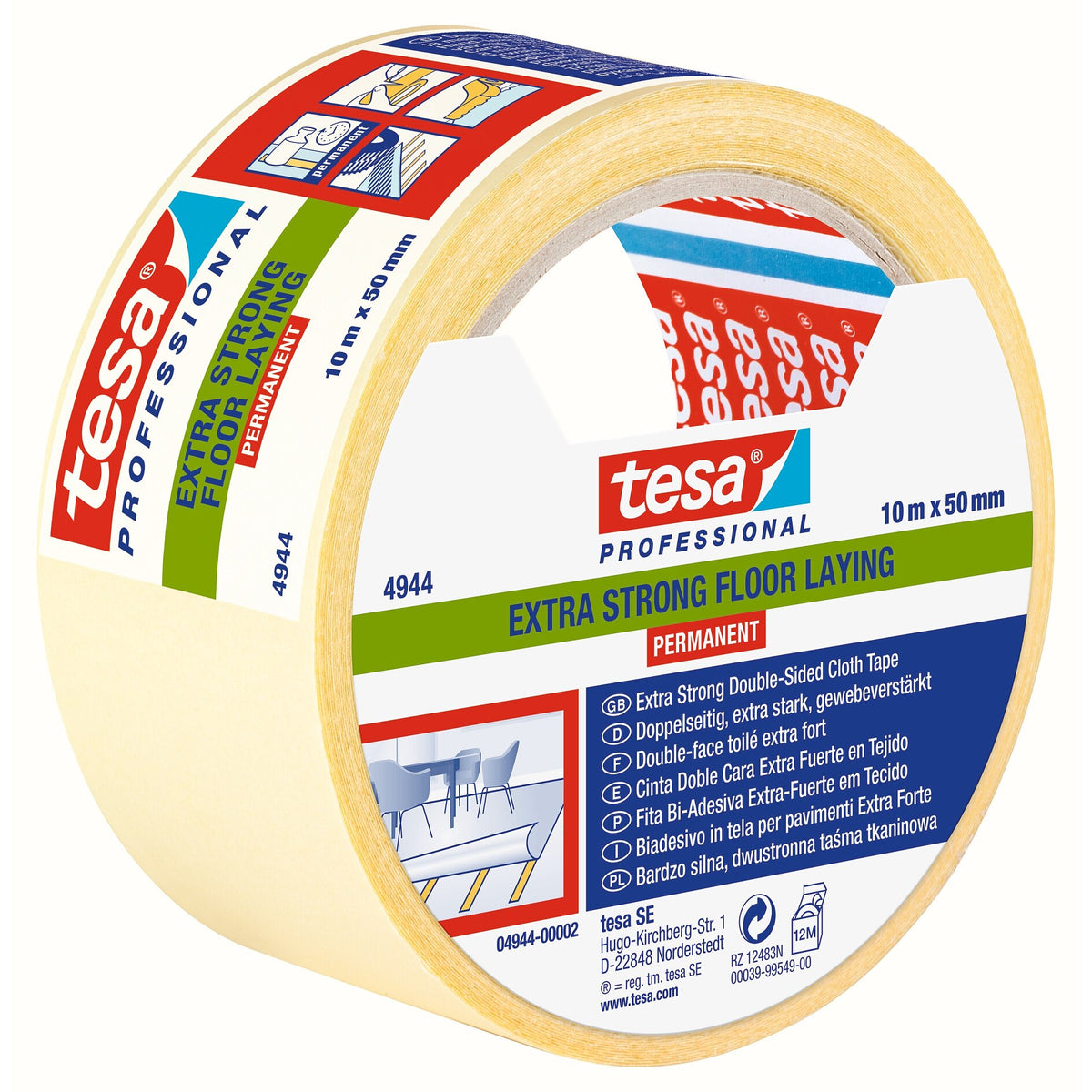 tesa Professional 4944 Extra-Strong Permanent Installation Tape, White-Translucent, 10 m x 50 mm
