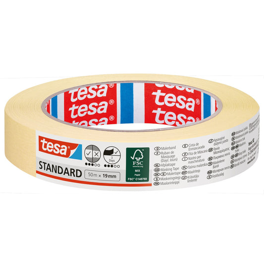 Cinta de pintor tesa Standard, 50 m x 19 mm