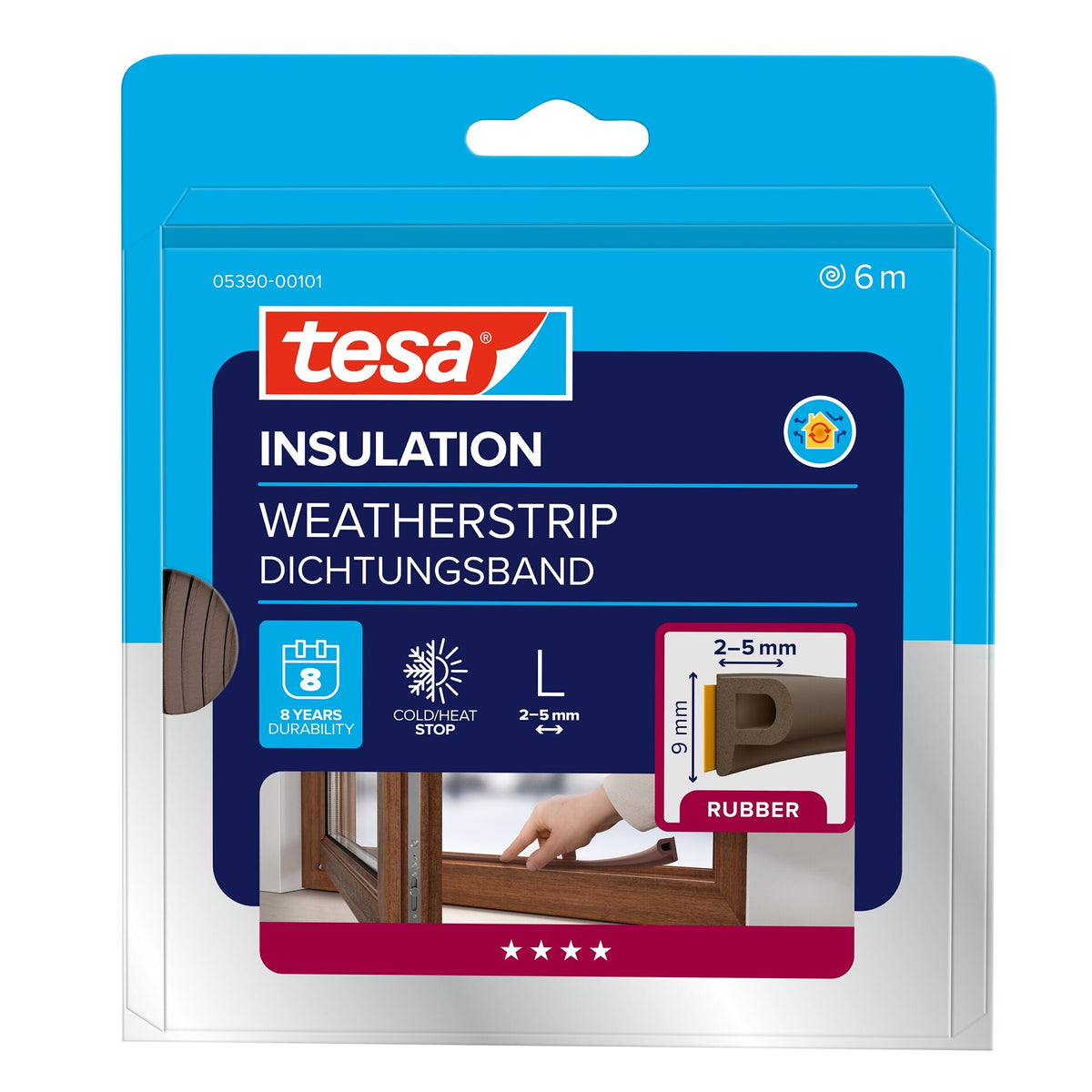 Cinta de sellado tesa INSULATION de goma L, marrón, 6 m x 9 mm