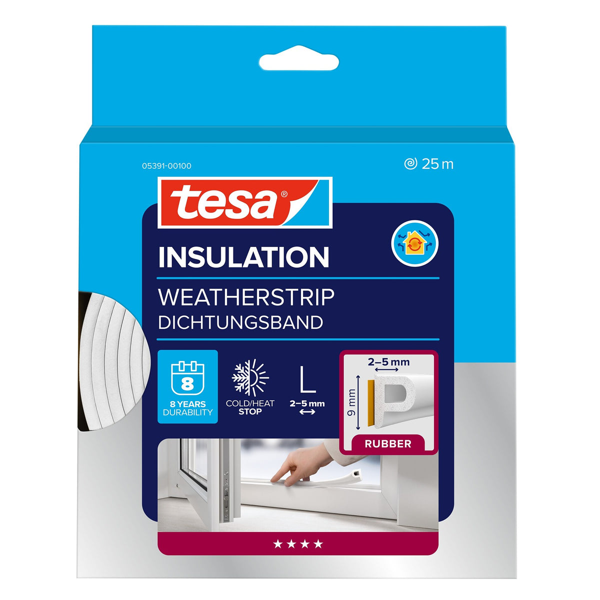 tesa INSULATION Rubber Sealing Tape L, white, 25 m x 9 mm