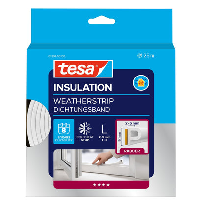 tesa INSULATION Rubber Sealing Tape L, white, 25 m x 9 mm