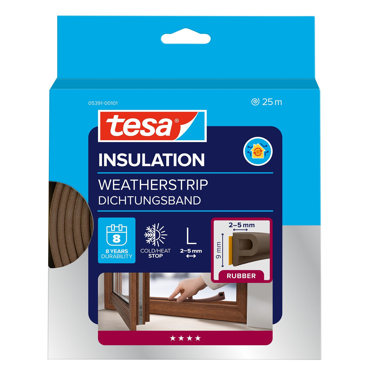 Cinta de sellado tesa INSULATION de goma L, marrón, 25 m x 9 mm