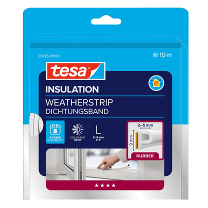 tesa INSULATION Rubber Sealing Tape L, White, 10 m x 9 mm