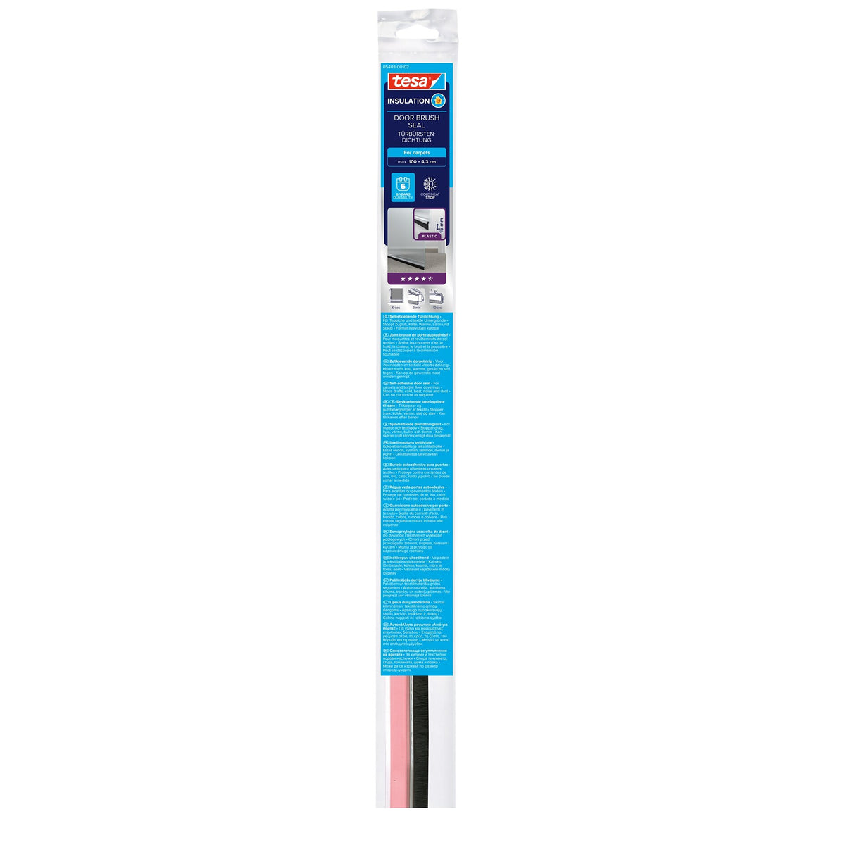 tesa INSULATION Door Brush Seal for Carpeted Floors, 1 m x 43 mm