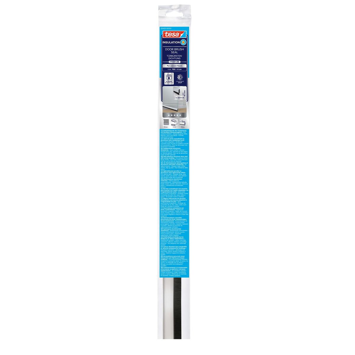 Junta de cepillo para puertas tesa INSULATION para suelos irregulares, 1 m x 40 mm, acero