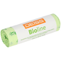 Eine Rolle EMIL DEISS KG DEISS BIOLINE Müllbeutel, Biofolie, 30L, naturfarben, 500x600x0,018 mm (20 Stück), hebt die kompostierbaren Eigenschaften für eine nachhaltige Abfallentsorgung hervor.