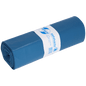 A blue roll of EMIL DEISS KG (GmbH + Co.) garbage bags (DEISS 10023, 700+200x1100x0.06 mm) with a white-blue label with text and barcode, contains 20 pieces per roll.