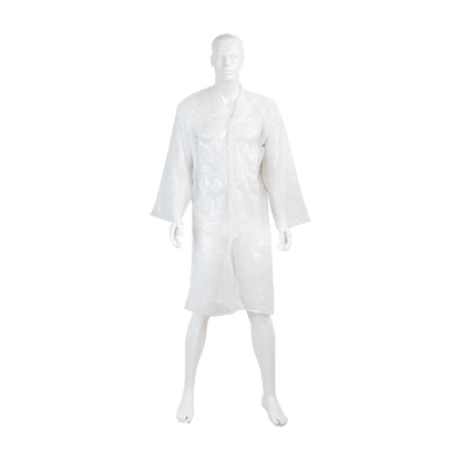 Bata protectora desechable con mangas de PE, blanca, 80 cm de ancho