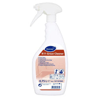 The white 750-ml spray bottle labeled "Room Care R11, Grout Cleaner and Mold Remover" by Diversey Deutschland GmbH & Co. OHG features an ergonomic trigger, a powerful formula, and a multilingual label with usage and safety symbols.