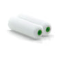 Two Nölle Profi Brush paint rollers superfine, each 10 cm, for smooth surfaces, with green plastic core from Nölle Profi Brush Bürsten- & Pinseltechnik e.K., are depicted side by side on a white background.