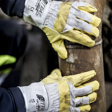 NITRAS UNIVERSAL, guantes de piel sintética, color natural/amarillo, algodón EN 388 | Paquete (12 pares)