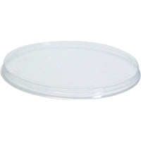 The image shows a clear, flat lid for item 127724 from Duni GmbH, made of transparent PS, against a white background. The lid has a slightly raised rim and fits the 127724 container. Package: 100 pieces.