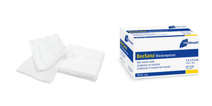 Compresa de vellón BeeSana®, no estéril, cuádruple, 40 g, 7,5 x 7,5 cm | Paquete (100 piezas)