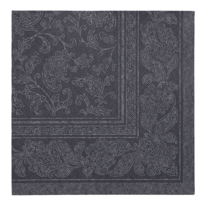 Mørkegrå PAPSTAR GmbH 20 servietter "ROYAL Collection" (40x40 cm, 1/4 brettet) med detaljert paisley- og blomsterkantmønster, fine linjer og diskret kant - laget av høykvalitets tissue.