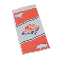 The PAPSTAR GmbH Kraft Paper Butcher Bags (28x14x6 cm, white with print, shrink wrap, 1,000 pieces) are ideal for butcher shops—sturdy meat bags with printed animal and meat motifs for professional use.