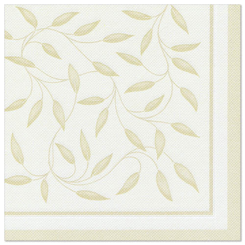 The PAPSTAR GmbH 50 napkins "ROYAL Collection" 1/4-fold 40 x 40 cm in champagne color with an elegant leaf and vine border add a touch of sophistication to any set table.