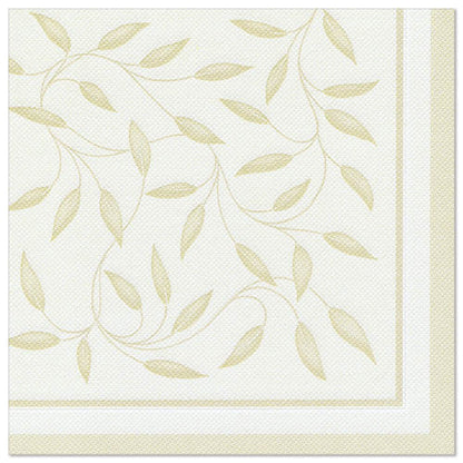 The PAPSTAR GmbH 50 napkins "ROYAL Collection" 1/4-fold 40 x 40 cm in champagne color with an elegant leaf and vine border add a touch of sophistication to any set table.