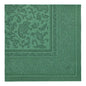 PAPSTAR 50 Servietten "ROYAL Collection" 1/4-Falz, 40 x 40 cm, grün von PAPSTAR GmbH mit geprägtem Paisley- und Blumenmuster am Rand und in der Mitte, aus der Vogelperspektive auf weißem Hintergrund.