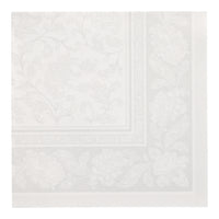 PAPSTAR 50 servilletas de la «Colección ROYAL», con pliegue de 1/4, 40 x 40 cm, servilletas de papel blancas de la PAPSTAR GmbH con un motivo floral y de paisley en relieve en el borde y en el centro, lo que le confiere un aspecto delicado y texturizado.