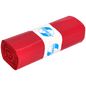 A rolled bundle of red EMIL DEISS KG 11702 garbage bags (Type 100, 575x1000 mm, 25 pieces) with a white "Premium" label in blue lettering; ideal for workshop construction site. The product is depicted on a plain, light background.